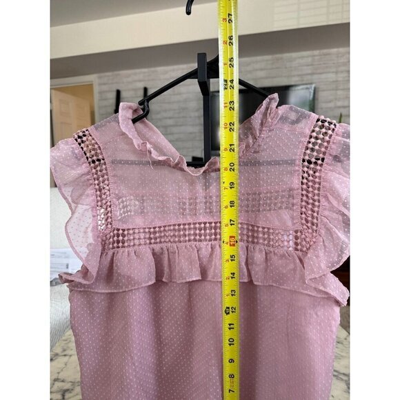 BB Dakota Roslyn Swiss Dot Victorian Blouse Pink Ruffle Women's Size M - Picture 5 of 6